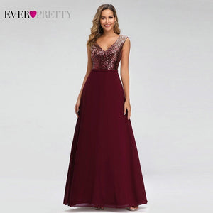 Sparkle Evening Dresses Long Ever Pretty EP00962BD Sequined A-Line V-Neck Sleeveless Burgundy Formal Dresses Robe De Soiree 2020