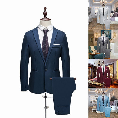 Oeak Men Classic 2 Pieces Blazer& Pants Suit Set Formal Business Blazers Sets Slim   Plus Size 3XL Sets For Wedding Party Set