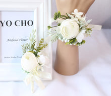 Load image into Gallery viewer, Wedding Decor Babysbreath White Wrist Flower and Corsage Groom Boutonnieres Bride Wrist Corsage Wedding White Rose Peony Bouquet