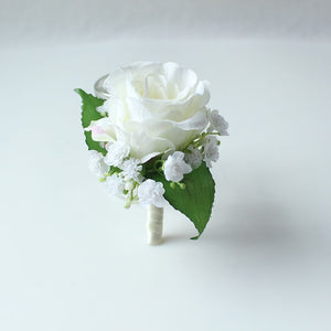 Wedding Decor Babysbreath White Wrist Flower and Corsage Groom Boutonnieres Bride Wrist Corsage Wedding White Rose Peony Bouquet