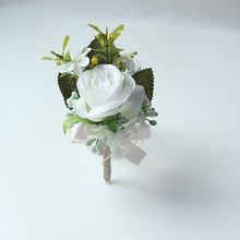 Load image into Gallery viewer, Wedding Decor Babysbreath White Wrist Flower and Corsage Groom Boutonnieres Bride Wrist Corsage Wedding White Rose Peony Bouquet