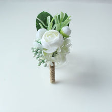 Load image into Gallery viewer, Wedding Decor Babysbreath White Wrist Flower and Corsage Groom Boutonnieres Bride Wrist Corsage Wedding White Rose Peony Bouquet