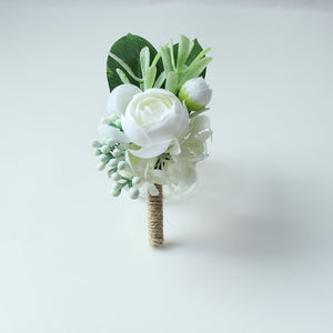 Wedding Decor Babysbreath White Wrist Flower and Corsage Groom Boutonnieres Bride Wrist Corsage Wedding White Rose Peony Bouquet