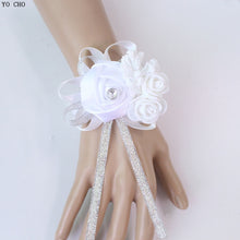 Load image into Gallery viewer, YO CHO Wrist Corsage Bridesmaid Sisters Hand Flowers Silk Artificial Bride Flowers White Wedding Dancing Party Decor Bridal Prom