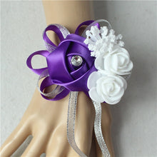 Load image into Gallery viewer, YO CHO Wrist Corsage Bridesmaid Sisters Hand Flowers Silk Artificial Bride Flowers White Wedding Dancing Party Decor Bridal Prom