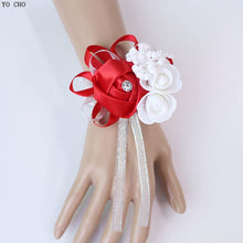 Load image into Gallery viewer, YO CHO Wrist Corsage Bridesmaid Sisters Hand Flowers Silk Artificial Bride Flowers White Wedding Dancing Party Decor Bridal Prom