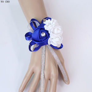 YO CHO Wrist Corsage Bridesmaid Sisters Hand Flowers Silk Artificial Bride Flowers White Wedding Dancing Party Decor Bridal Prom