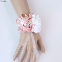 Load image into Gallery viewer, YO CHO Wrist Corsage Bridesmaid Sisters Hand Flowers Silk Artificial Bride Flowers White Wedding Dancing Party Decor Bridal Prom
