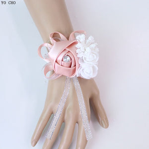 YO CHO Wrist Corsage Bridesmaid Sisters Hand Flowers Silk Artificial Bride Flowers White Wedding Dancing Party Decor Bridal Prom