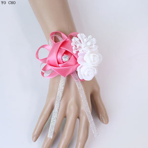 YO CHO Wrist Corsage Bridesmaid Sisters Hand Flowers Silk Artificial Bride Flowers White Wedding Dancing Party Decor Bridal Prom