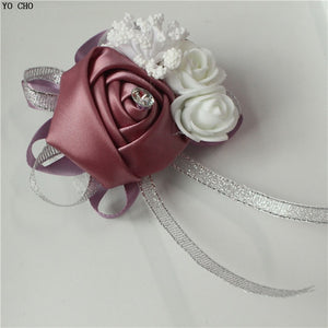 YO CHO Wrist Corsage Bridesmaid Sisters Hand Flowers Silk Artificial Bride Flowers White Wedding Dancing Party Decor Bridal Prom