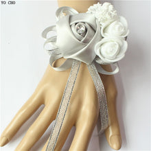 Load image into Gallery viewer, YO CHO Wrist Corsage Bridesmaid Sisters Hand Flowers Silk Artificial Bride Flowers White Wedding Dancing Party Decor Bridal Prom