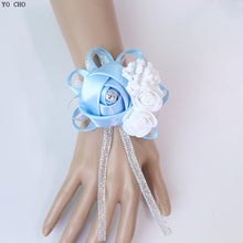 Load image into Gallery viewer, YO CHO Wrist Corsage Bridesmaid Sisters Hand Flowers Silk Artificial Bride Flowers White Wedding Dancing Party Decor Bridal Prom