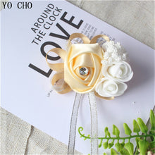 Load image into Gallery viewer, YO CHO Wrist Corsage Bridesmaid Sisters Hand Flowers Silk Artificial Bride Flowers White Wedding Dancing Party Decor Bridal Prom