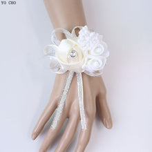Load image into Gallery viewer, YO CHO Wrist Corsage Bridesmaid Sisters Hand Flowers Silk Artificial Bride Flowers White Wedding Dancing Party Decor Bridal Prom