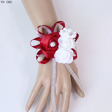 Load image into Gallery viewer, YO CHO Wrist Corsage Bridesmaid Sisters Hand Flowers Silk Artificial Bride Flowers White Wedding Dancing Party Decor Bridal Prom