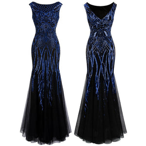 Angel-fashions Bateau Boat Neck Vintage Golden Sequin Ball Gown Long Prom Dresses 377