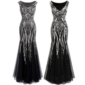 Angel-fashions Bateau Boat Neck Vintage Golden Sequin Ball Gown Long Prom Dresses 377