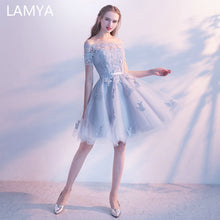Load image into Gallery viewer, LAMYA Short Lace Sleeve Prom Dresses Boat Neck Evening Party Dress 2019 Elegant Plus Size Formal Gown vestido de festa