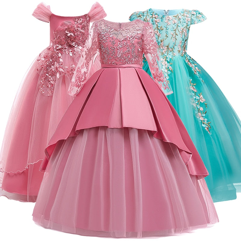 Girl Pageant Dresses First Communion Dress Kids Wedding Party Gown Birthday Party Dress Girl Lace petal Party Long Banquet Dress