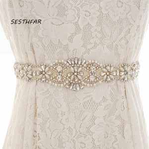 Pearls Wedding Belt Crystal Bridal Sash Sliver Rhinestones satin Bridal Belt For wedding dress accessories J130