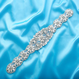 Pearls Wedding Belt Crystal Bridal Sash Sliver Rhinestones satin Bridal Belt For wedding dress accessories J130