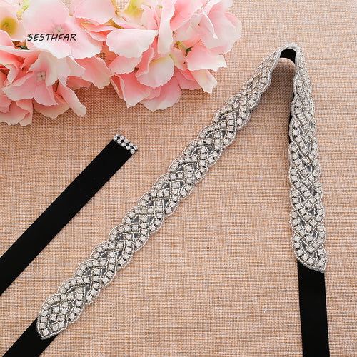 Wedding Dress Belt Sliver Crystal Bridal Sash Diamond Bridal Belt For Women J116S