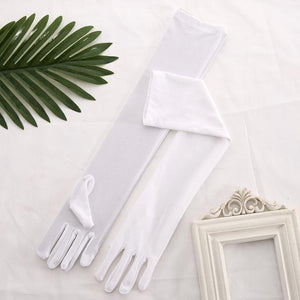 Stretch Satin White Glove Long Bridal Gloves Black Red Elbow Length Women Dance Party Wedding Gloves Full Finger Guantes Boda