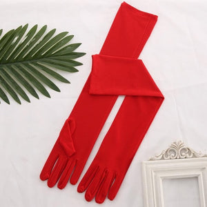 Stretch Satin White Glove Long Bridal Gloves Black Red Elbow Length Women Dance Party Wedding Gloves Full Finger Guantes Boda