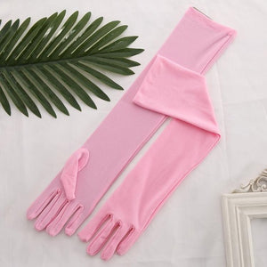 Stretch Satin White Glove Long Bridal Gloves Black Red Elbow Length Women Dance Party Wedding Gloves Full Finger Guantes Boda