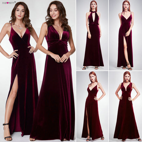 Robe De Soiree Sexy Velour Evening Dresses Ever Pretty 07181 Deep V Neck Design Elegant Winter Autumn Velvet Evening Gowns 2020