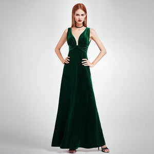 Robe De Soiree Sexy Velour Evening Dresses Ever Pretty 07181 Deep V Neck Design Elegant Winter Autumn Velvet Evening Gowns 2020