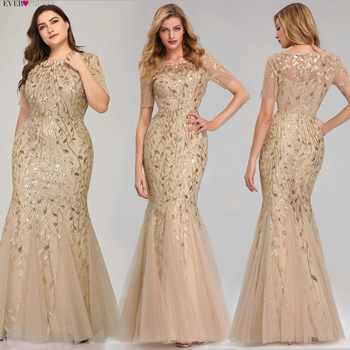 Plus Size Saudi Arabia Prom Dresses 2020 Ever Pretty EZ07707 Short Sleeve Lace Appliques Tulle Mermaid Long Dress Party Gowns