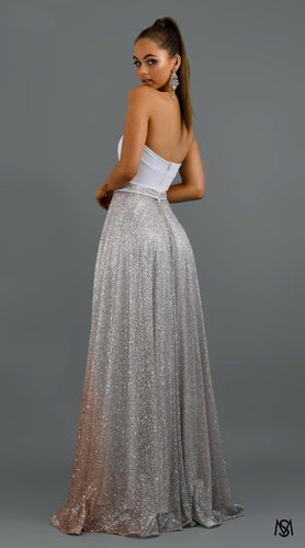 In stock Simple Design Sequin Prom Dresses A-Line Strapless Backless Zipper Back Sexy Long Evening Prom Party Gowns Summer Beach