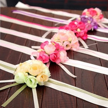 Load image into Gallery viewer, Hand Wrist Flower Pink Corsage Flowers Bracelet  Bridesmaid Silk Bracelets  Accessories Wedding Hands Prom Bridemaids Accessoirs