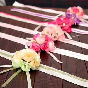 Hand Wrist Flower Pink Corsage Flowers Bracelet  Bridesmaid Silk Bracelets  Accessories Wedding Hands Prom Bridemaids Accessoirs