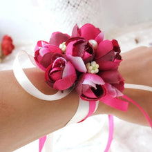 Load image into Gallery viewer, Hand Wrist Flower Pink Corsage Flowers Bracelet  Bridesmaid Silk Bracelets  Accessories Wedding Hands Prom Bridemaids Accessoirs