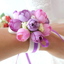 Load image into Gallery viewer, Hand Wrist Flower Pink Corsage Flowers Bracelet  Bridesmaid Silk Bracelets  Accessories Wedding Hands Prom Bridemaids Accessoirs