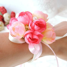 Load image into Gallery viewer, Hand Wrist Flower Pink Corsage Flowers Bracelet  Bridesmaid Silk Bracelets  Accessories Wedding Hands Prom Bridemaids Accessoirs
