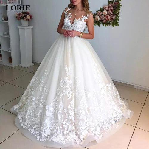 LORIE Sexy Open Back Wedding dress Tulle and Lace with Appliques Summer Wedding dress A-Line Long Train Bridal Dress Custom size