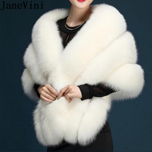 JaneVini 145*40cm Women Faux Fur Bolero Winter Wedding Wraps 2019 Bridal Capes Black White Shawl Stole Cloak Bolero Hochzeit