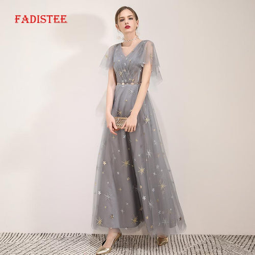 summer party dress Prom Dresses Long dress Vestido de Festa A-line elegant V-neck little star evening formal gown