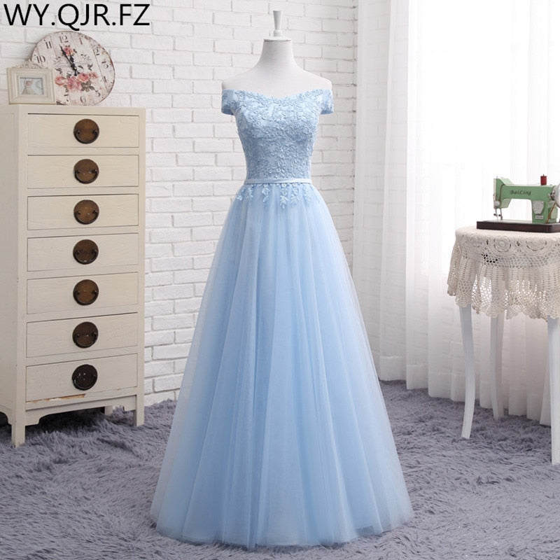 Lace up Off Shoulder Long middle short blue Bridesmaid Dresses 2018 new Sister group Custom party prom dress toast suit