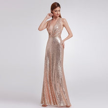 Load image into Gallery viewer, Prom Dresses Long Sparkle Ever Pretty 2019 New V-Neck Women Elegant XXYG90170PEC Sequin A-line Ladies Formal Party Gown Dresses