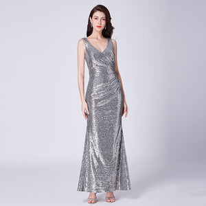 Prom Dresses Long Sparkle Ever Pretty 2019 New V-Neck Women Elegant XXYG90170PEC Sequin A-line Ladies Formal Party Gown Dresses
