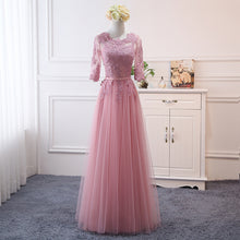 Load image into Gallery viewer, Pink bean sand Net yarn Long Bridesmaid Dresses new spring 2019 wholesale wedding party prom bridal dress China