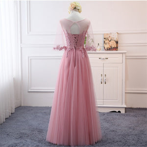 Pink bean sand Net yarn Long Bridesmaid Dresses new spring 2019 wholesale wedding party prom bridal dress China