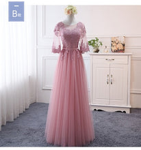 Load image into Gallery viewer, Pink bean sand Net yarn Long Bridesmaid Dresses new spring 2019 wholesale wedding party prom bridal dress China