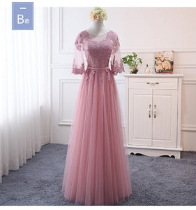 Pink bean sand Net yarn Long Bridesmaid Dresses new spring 2019 wholesale wedding party prom bridal dress China