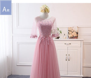 Pink bean sand Net yarn Long Bridesmaid Dresses new spring 2019 wholesale wedding party prom bridal dress China
